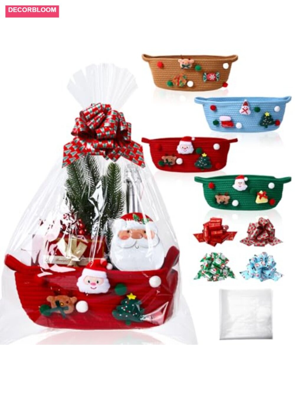 4 Set Christmas Empty Gift Baskets Hand-Woven Cotton Rope Storage Baskets